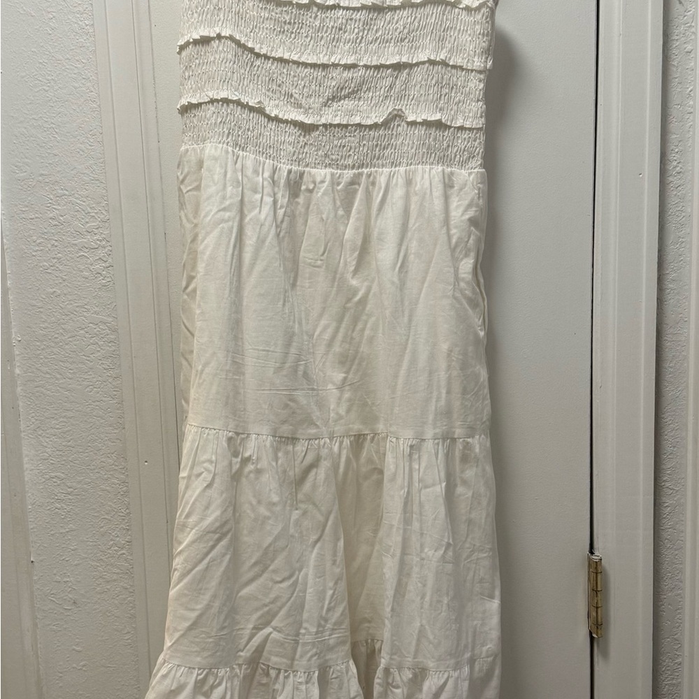 Hello Molly Let Me Fall in Love White Boho Eyelet Ruffle Midi Dress | Small - Picture 2 of 5
